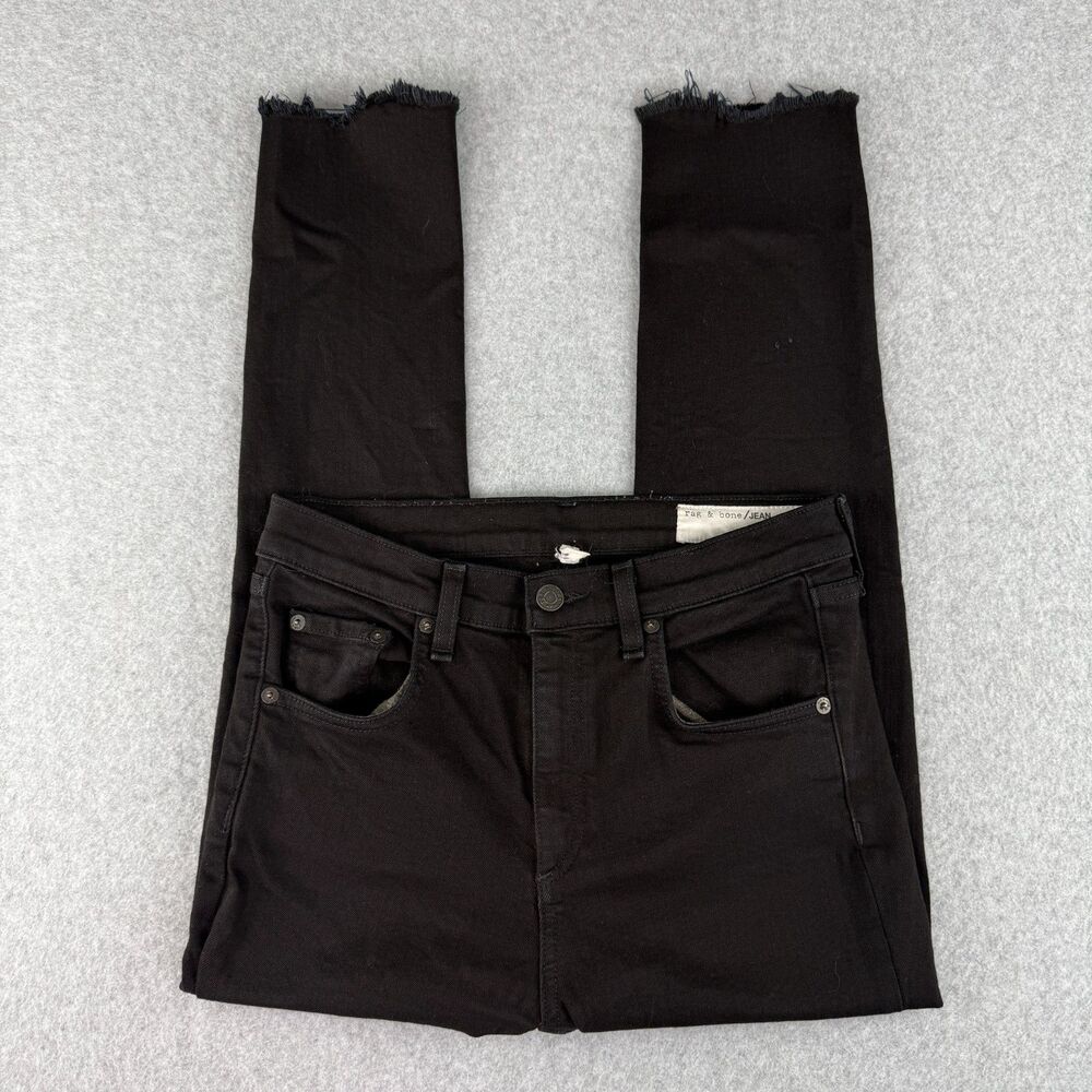 Rag & Bone Black Denim 10 Inch Capri Low Rise Jeans Raw Hem Size 27" Casual